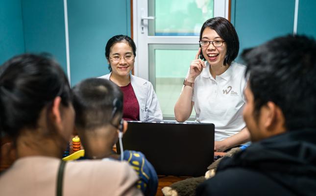 Five weeks earlier, surgeons gave Tung Lam and other children cochlear implants from Advanced Bionics. Today is the day of activation.