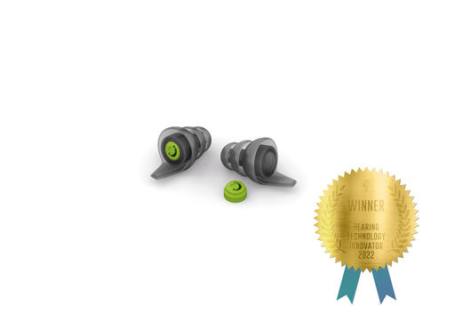 Phonak wins HTTM award with pictures of award-winning product and gold ribbon. 