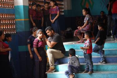 Children in Guatemala waiting to get otoscopy