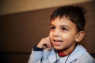 A boy in Lebanon participating in a hearing test