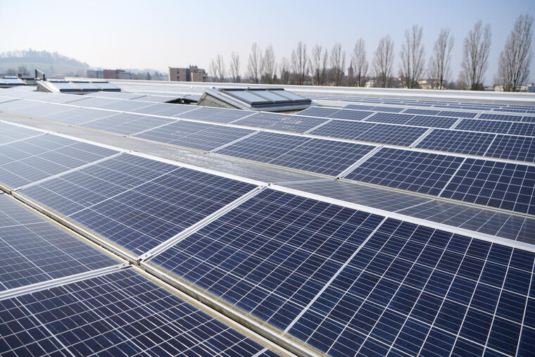 Solar (PV) panels on Sonova rooftop during clear skies in dayime